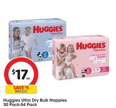 Huggies - Ultra Dry Bulk Nappies 30 Pack-54 Pack offers at $17 in Coles