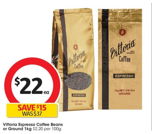 Vittoria - Espresso Coffee Beans 1kg offers at $22 in Coles
