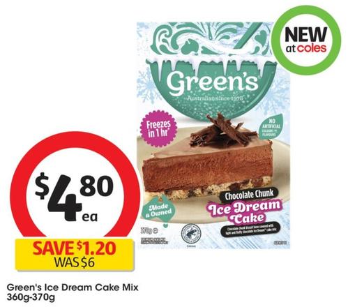 Green’s - Ice Dream Cake Mix 360g-370g offers at $4.8 in Coles