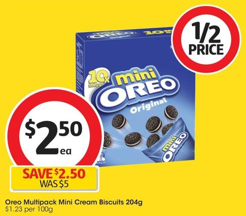 Oreo - Multipack Mini Cream Biscuits 204g offers at $2.5 in Coles