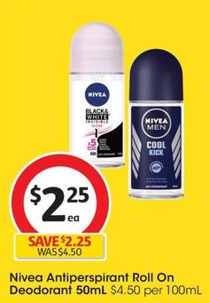 Nivea - Antiperspirant Roll On Deodorant 50ml offers at $2.25 in Coles