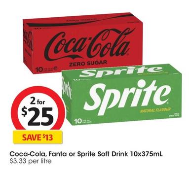 Coca Cola - Soft Drink 10x375ml offers at $25 in Coles