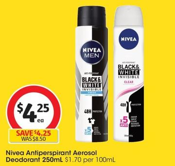 Nivea - Antiperspirant Aerosol Deodorant 250ml offers at $4.25 in Coles