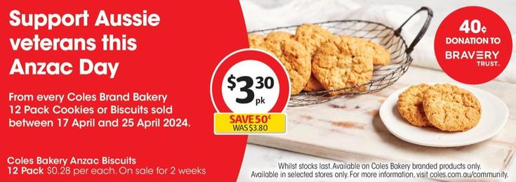 Coles - Bakery Anzac Biscuits 12 Pack offers at $3.3 in Coles