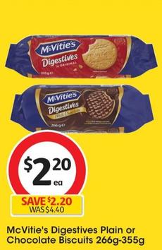 Mcvitie's - Digestives Plain Biscuits 266g-355g offers at $2.2 in Coles