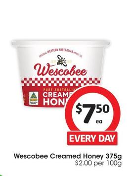 Wescobee - Creamed Honey 375g offers at $7.5 in Coles