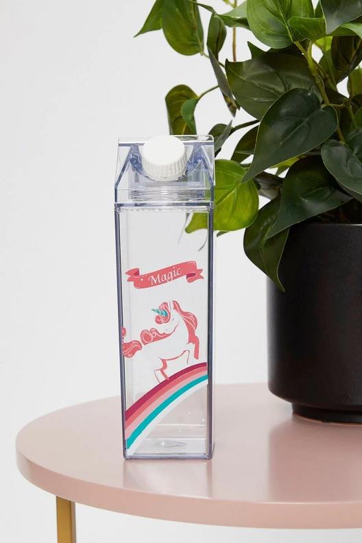 Pink Magic Unicorn Carton Clear Drinks Bottle offers at $10.49 in Ally Fashion