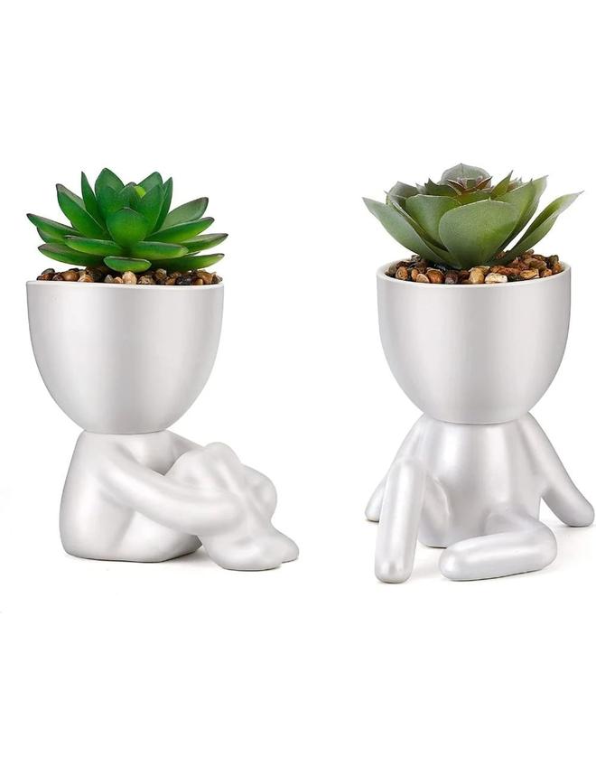 Mini Artificial Succulents Plants in Human Shaped Ceramic Pots, Desk Decor, Office Decor, Bathroom Decor 2PCS offers at $64.95 in Autograph