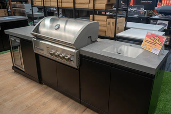 Clearance Sale - Crossray Outdoor Kitchen 4 Burner BBQ Single Fridge Storage & Sink offers in Joe's Barbeques & Heating