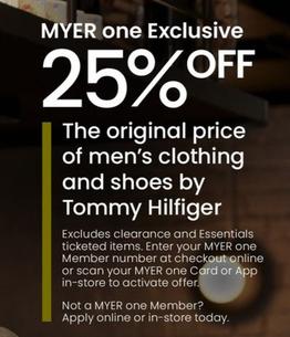 25% off The Original Price of Men’s Clothing and Shoes by Tommy Hilfiger offers in Myer