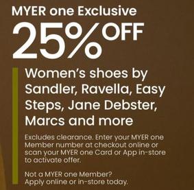 Sandler, Ravella, Easy Steps, Jane Debster, Marcs And More - 25% Off Women's Shoes  offers in Myer