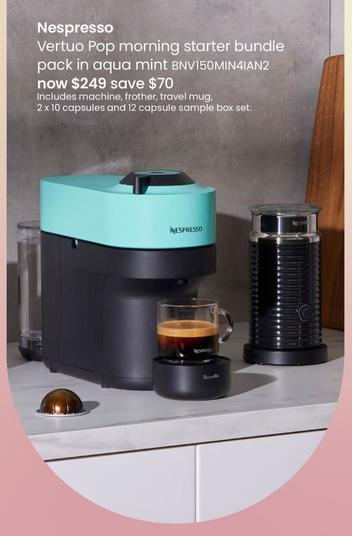 Nespresso - Vertuo Pop Morning Starter Bundle Pack In Aqua Mint offers at $249 in Myer
