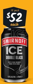 Smirnoff - Ice Double Black 6.5% Premix Cans 375ml offers at $52 in Cellarbrations