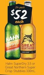 Hahn - Superdry 3.5 Or Great Northern Super Crisp Stubbies 330ml offers at $52 in Cellarbrations