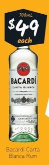 Bacardi - Carta Blanca Rum offers at $49 in Cellarbrations