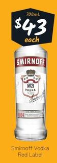 Smirnoff - Vodka Red Label offers at $43 in Cellarbrations