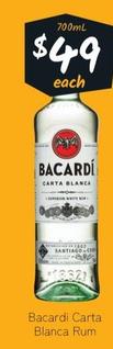 Bacardi - Carta Blanca Rum offers at $49 in Cellarbrations