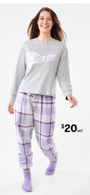 Long Sleeve T-Shirt And Cuffed Flannelette Pants Pyjama Set offers at $20 in Kmart