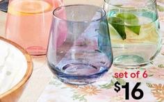 6 Spectrum Stemless Glasses offers at $16 in Kmart
