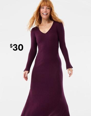 Long Sleeve V-Neck Ribbed Maxi Dress offers at $30 in Kmart