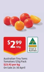 Australian Tiny Toms Tomatoes 125g Pack offers at $2.99 in ALDI