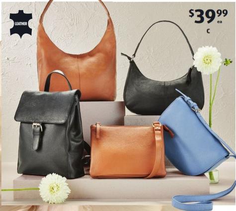 Casual Leather Handbag offers at $39.99 in ALDI