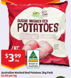 Australian Washed Red Potatoes 2kg Pack offers at $3.99 in ALDI