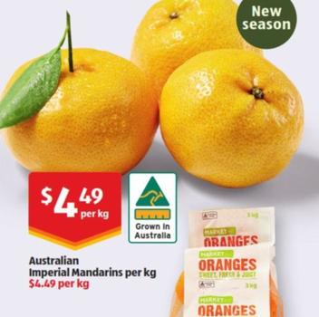 Australian Imperial Mandarins per kg offers at $4.49 in ALDI