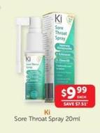 Ki - Sore Throat Spray 20ml offers at $9.99 in WHOLEHEALTH