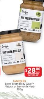 Gevity Rx - Bone Broth Body Glue Natural Or Lemon & Herb 390g offers at $28 in WHOLEHEALTH