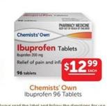 Chemists' Own - Ibuprofen 96 Tablets offers at $12.99 in WHOLEHEALTH