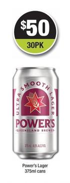 Power's - Lager 375ml Cans offers at $50 in Bottler