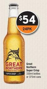 Great Northern - Super Crisp 330ml Bottles Or 375ml Cans offers at $54 in Super Cellars