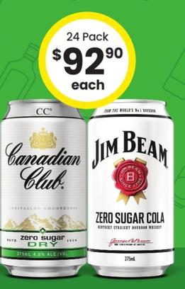 Canadian Club - & Zero Dry Or Jim Beam & Zero Cola 4.8% Premix Cube Cans 375ml offers at $92.9 in The Bottle-O