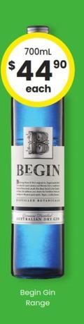 Begin - Gin Range offers at $44.9 in The Bottle-O