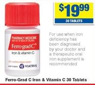 Ferro-grad C - Iron & Vitamin C 30 Tablets offers at $19.99 in My Chemist