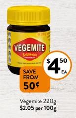 Vegemite - 220g offers at $4.5 in Foodworks