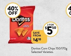 Doritos - Corn Chips 150/170g Selected Varieties. offers at $5.5 in Foodworks