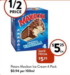 Peters - Maxibon Ice Cream 4 Pack offers at $5.25 in Foodworks