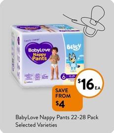 Babylove - Nappy Pants 22-28 Pack Selected Varieties offers at $16 in Foodworks