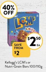 Kelloggs - LCM’s or Nutri-Grain Bars 100/110g offers at $2.5 in Foodworks