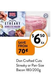 Don - Crafted Cuts Streaky or Pan-Size Bacon 180/200g offers at $6.5 in Foodworks