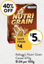 Kelloggs - Nutri-Grain Cereal 470g offers at $5 in Foodworks