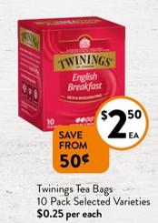 Twinings - Tea Bags 10 Pack Selected Varieties offers at $2.5 in Foodworks