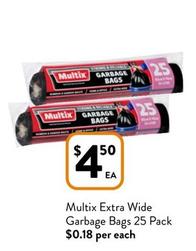 Multix - Extra Wide Garbage Bags 25 Pack offers at $4.5 in Foodworks
