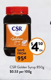 Csr - Golden Syrup 850g offers at $4.5 in Foodworks