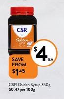 Csr - Golden Syrup 850g offers at $4 in Foodworks