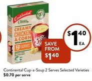 Continental - Cup-A-Soup 2 Serves Selected Varieties offers at $1.4 in Foodworks
