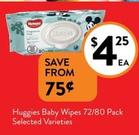 Huggies - Baby Wipes 72/80 Pack Selected Varieties offers at $4.25 in Foodworks