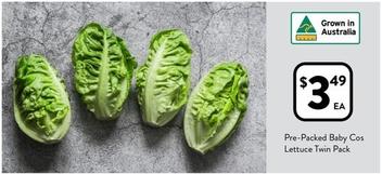 Pre-Packed Baby Cos Lettuce Twin Pack offers at $3.49 in Foodworks